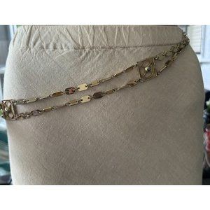 Vintage 60's Double Chain Belt Square and Rectangle Chain, Gold Color